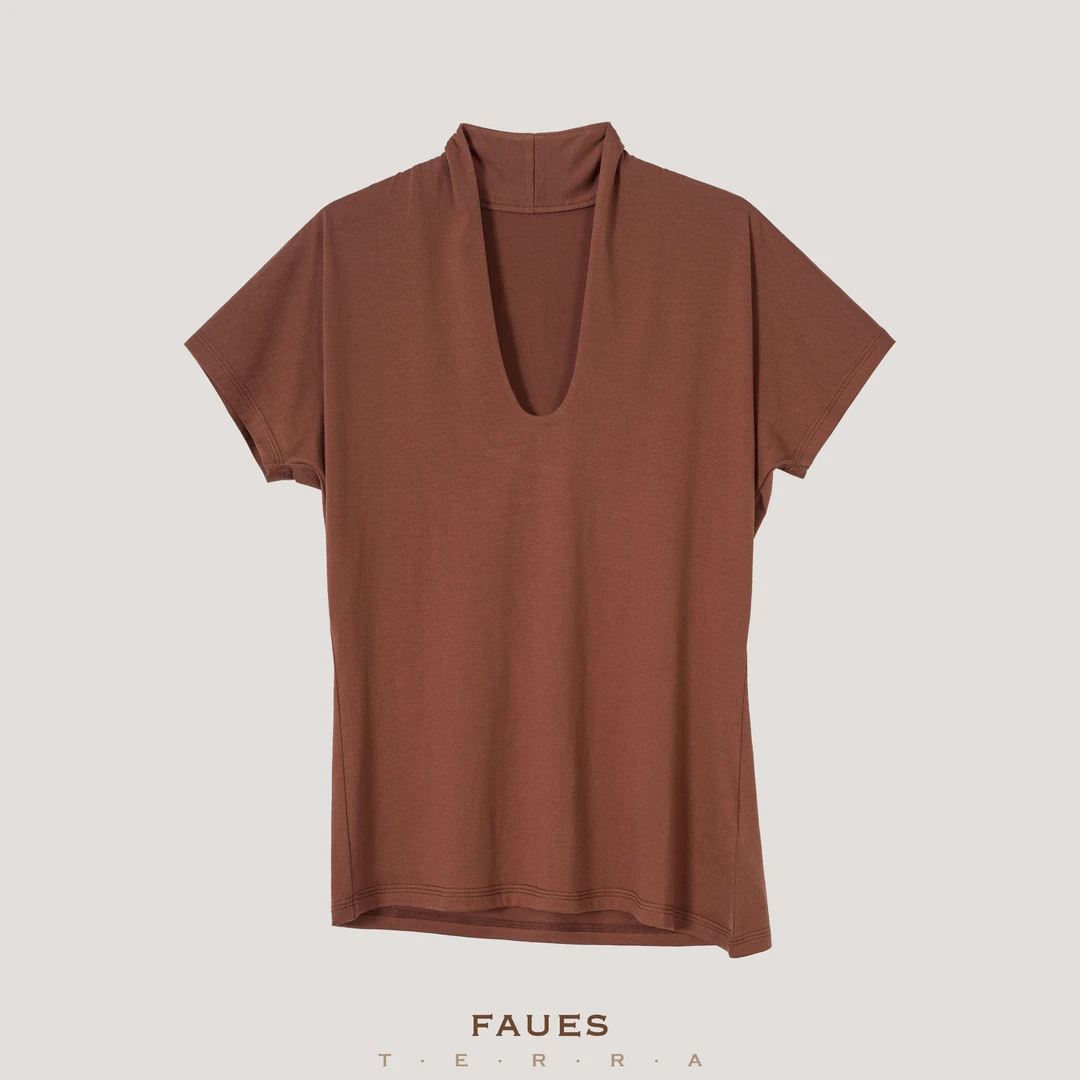 FAUES 平平无奇的桑蚕丝棉T 经纬异织文艺古典气质深U舒适轻薄T恤