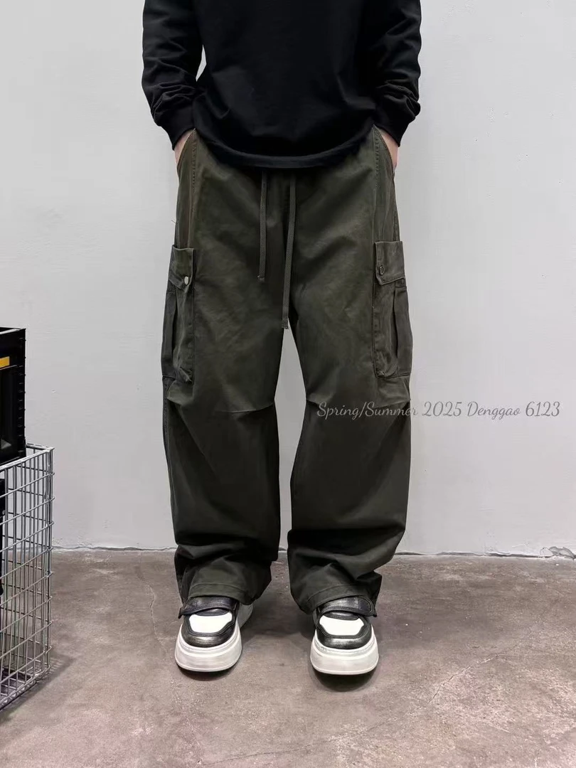 夏季新款美式复古高街多口袋工装裤男女宽松纯棉休闲裤子
