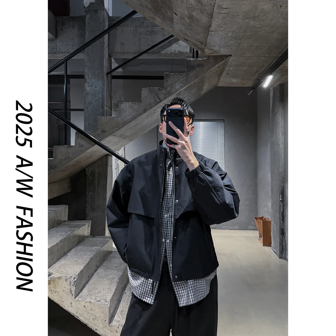 【叶继枫】25 A/W 90白鸭绒假两件格子拼接复古廓型立领羽绒服外套