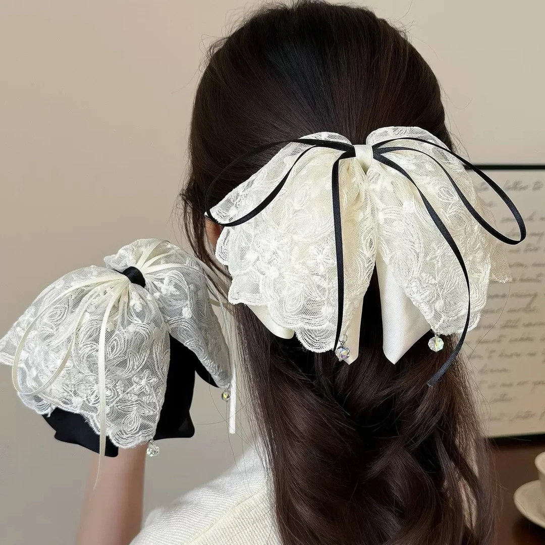 气质高级感头饰马尾夹法式超大号复古蕾丝花边布抓夹发卡