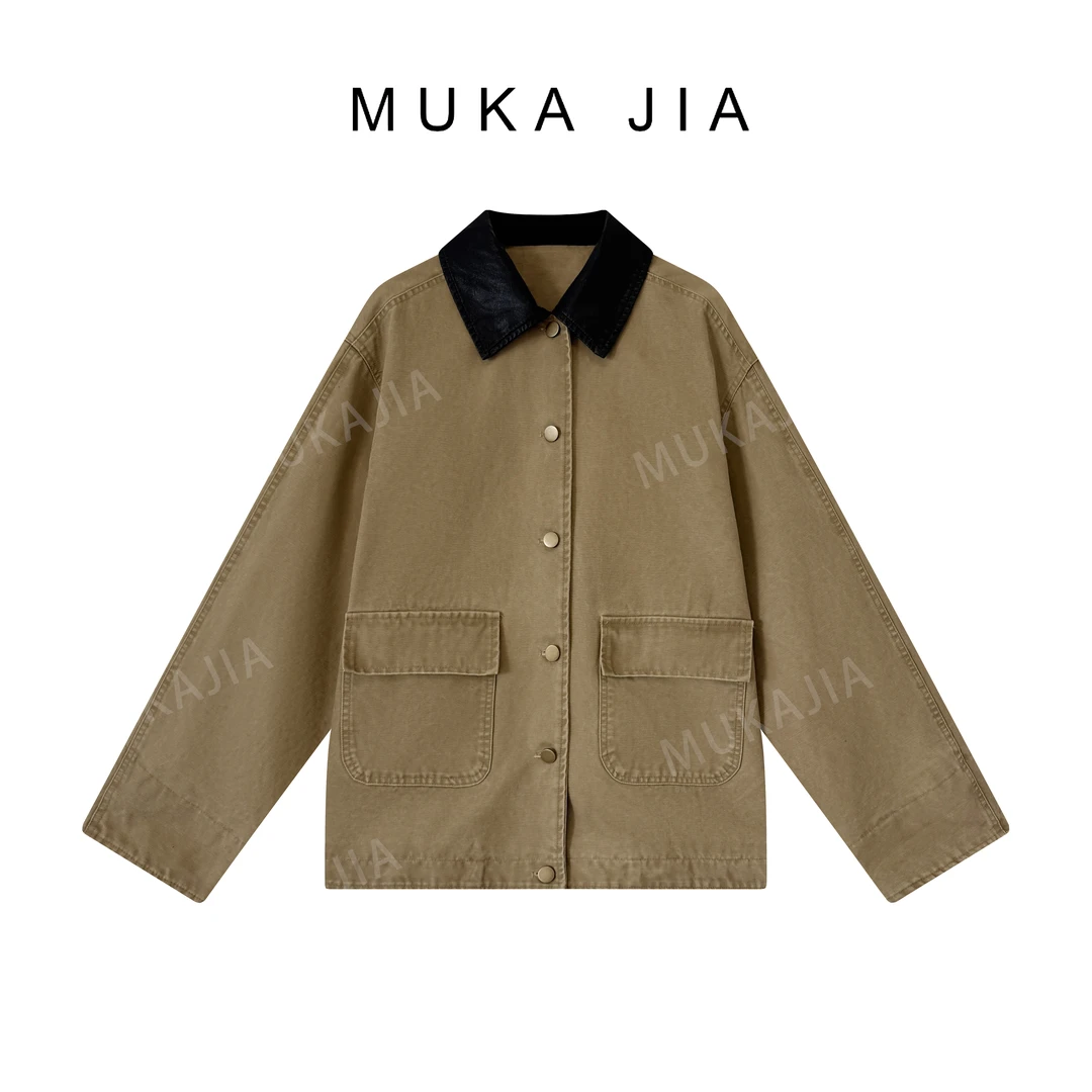 木卡家 韩国风时尚休闲宽松翻领洋气复古帅气外套51AW313