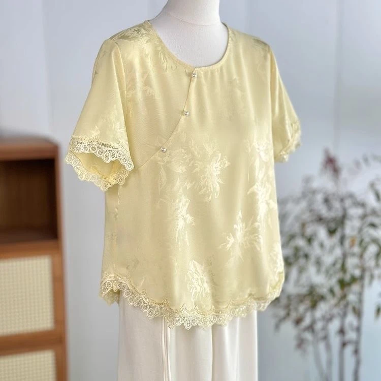 新中式蕾丝花边亮片短袖国风上衣T恤内搭小衫