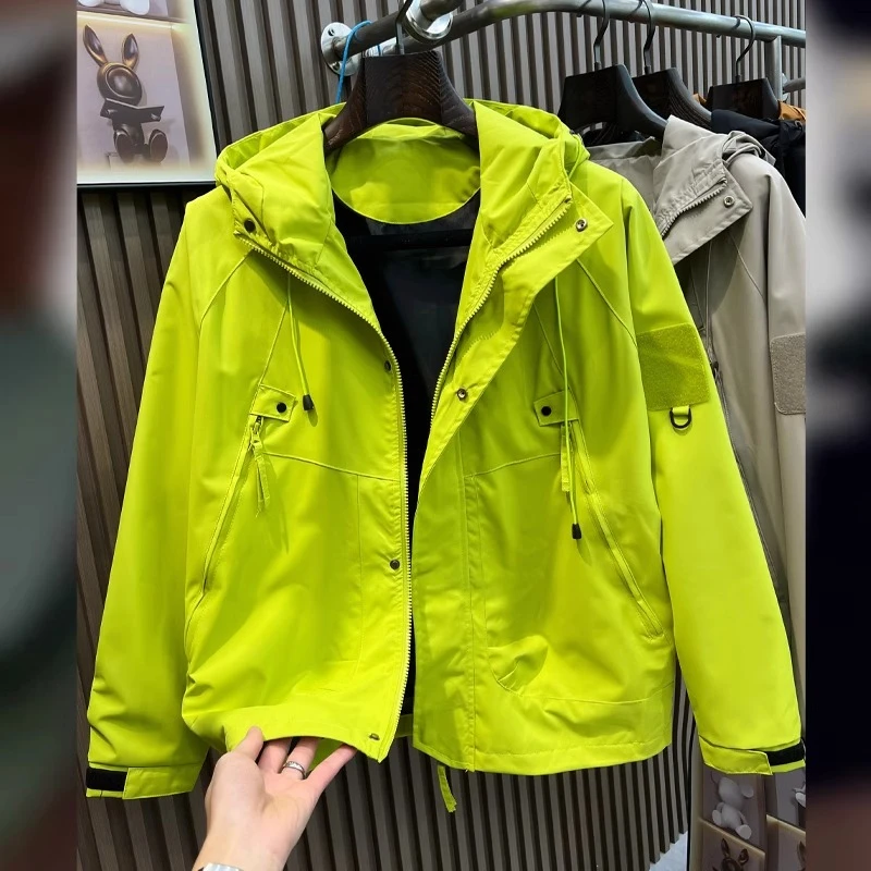 美式复古户外冲锋衣男士2024春秋潮牌工装防风防水夹克外套上衣