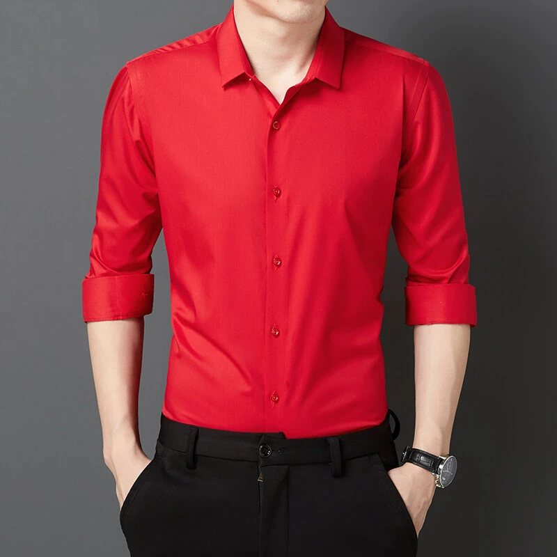 2025春秋新款纯色长袖衬衫男士婚礼礼服内搭衬衣时尚百搭打底衫