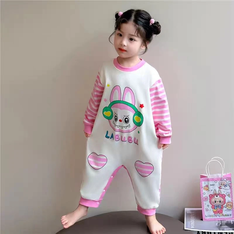 卡通A类女少女风春秋家居服连体衣女孩秋款儿童女童长袖婴儿纯棉