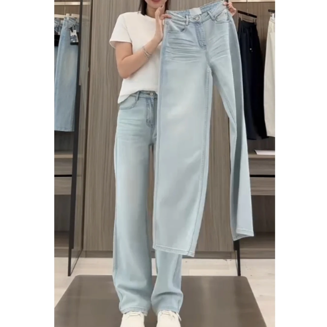 2025夏季新款高腰显瘦大码阔腿显瘦冰肤柔裤牛仔裤