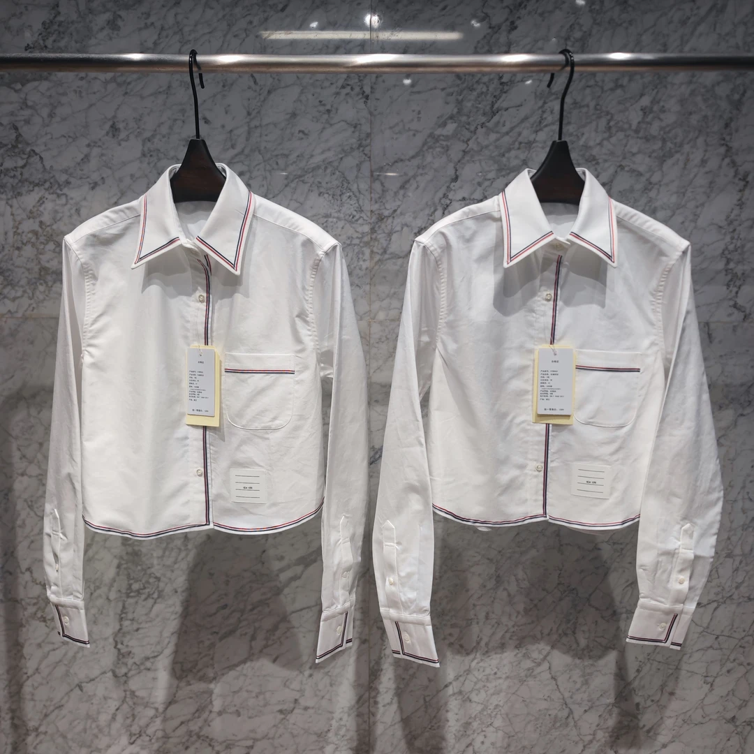 细织带短版牛津纺衬衫