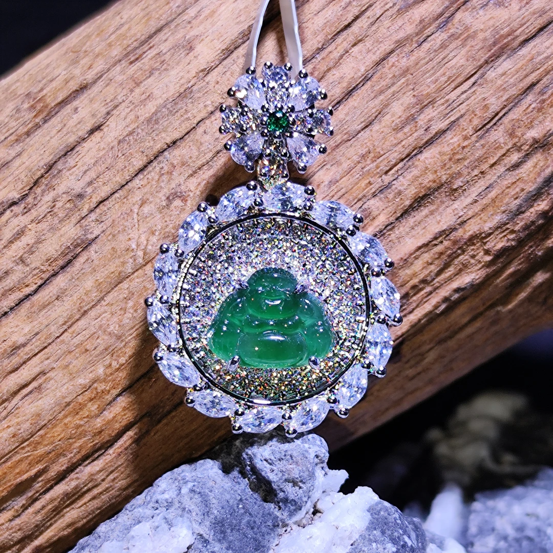 翠贤堂786天然A货翡翠满绿佛公玉石玉佩吊坠挂链