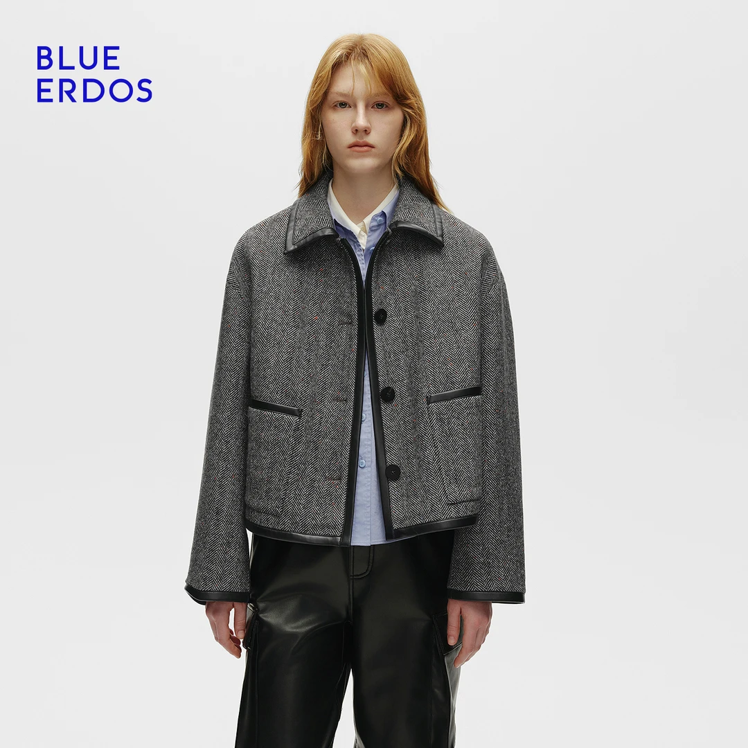 BLUE ERDOS 2025早秋新品简约翻领智性通勤拼接短外套女B256J0003