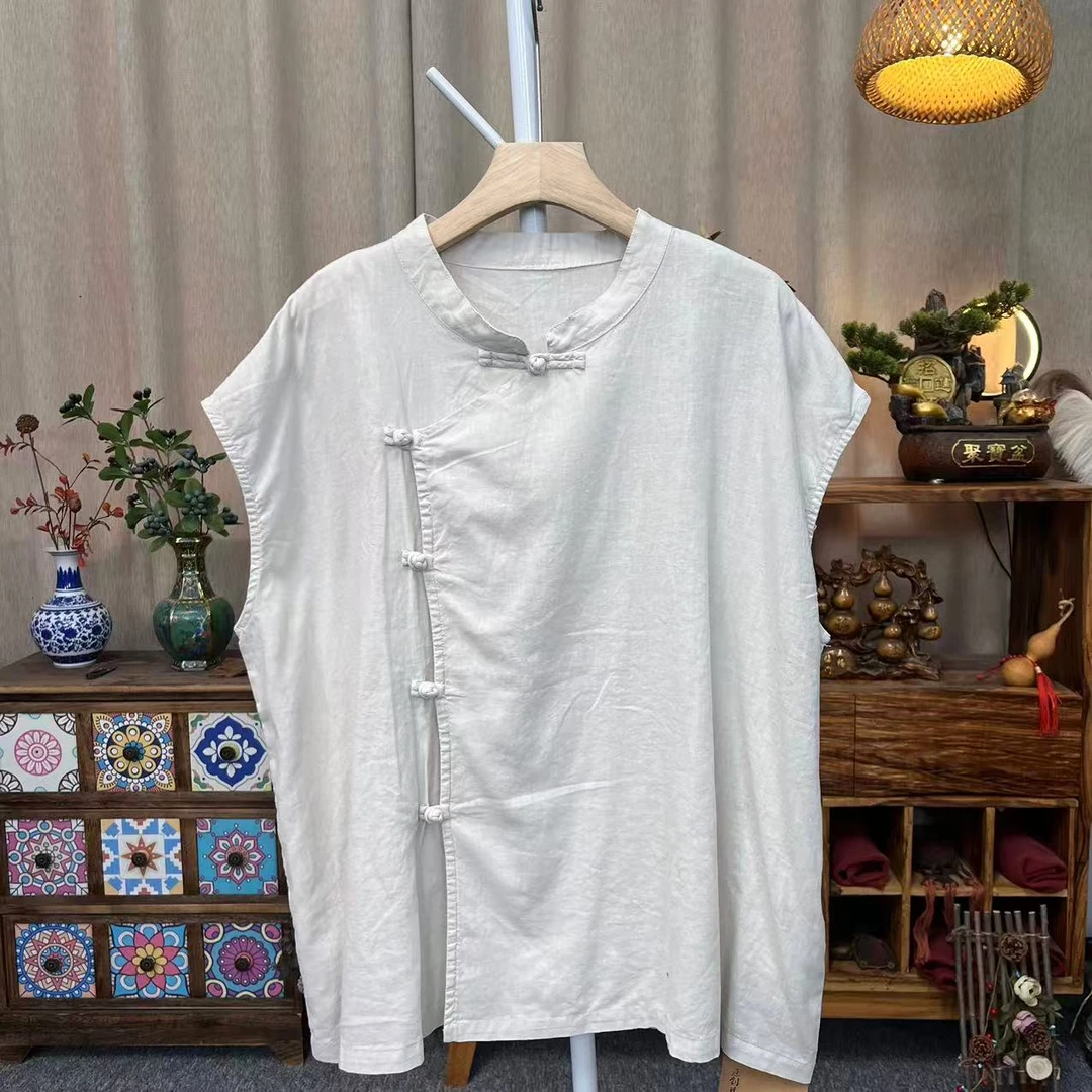梦姐棉麻原创设计复古立领斜襟盘扣上衣（衣长66胸围140）