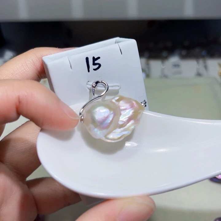 淡水珍珠吊坠(不含链)银S925镶嵌紫*门