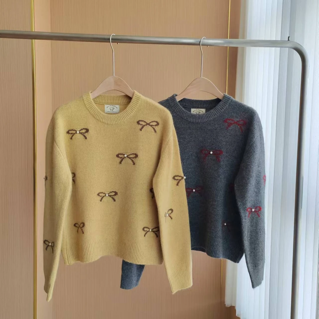 秋冬新款蝴蝶结钉珠羊毛毛衣 MJD7-3678