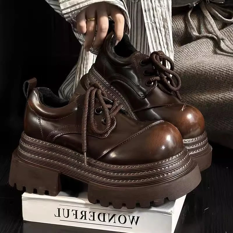 复古英伦风乐福鞋2025早春新款松糕底增高厚底百搭擦色小皮鞋女鞋