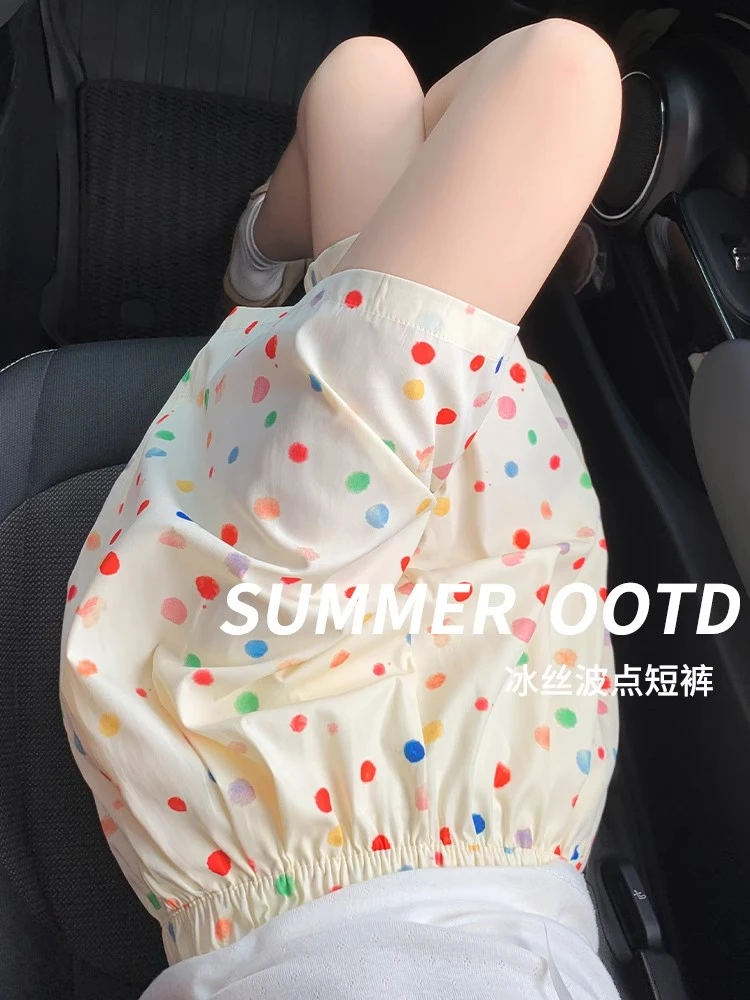 大码300斤波点冰丝短裤女夏季薄款2025新款休闲运动阔腿山本短裤