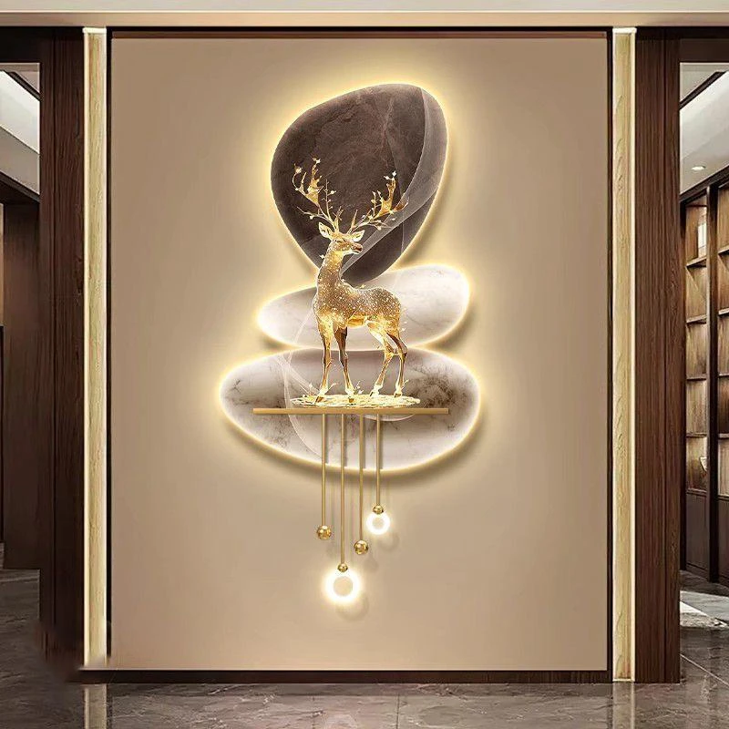 轻奢时来运转玄关装饰画高级感立体吊坠入户门正对墙挂画灯光壁画