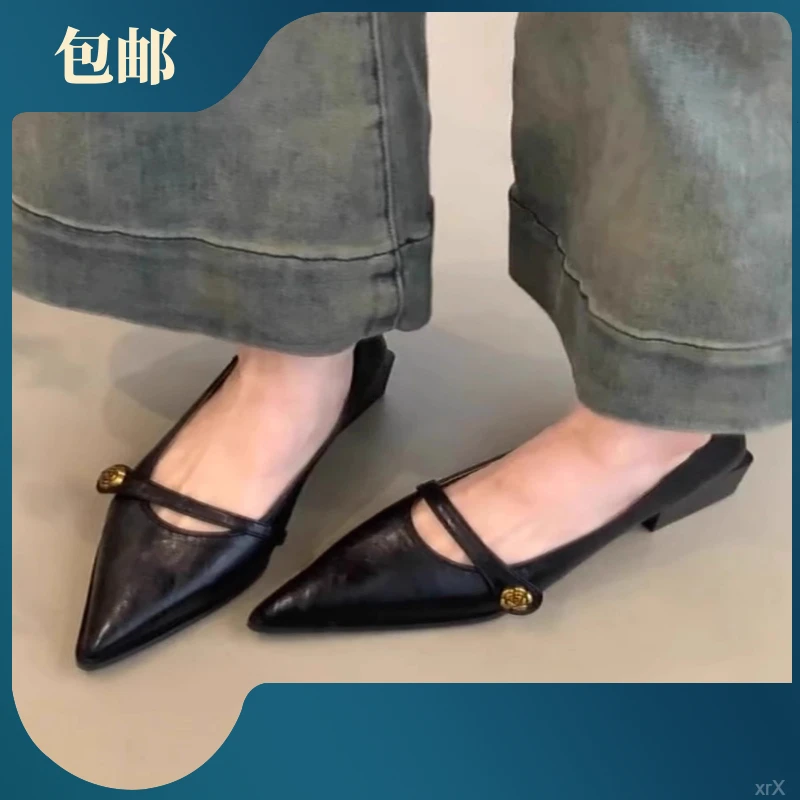 2025复古山茶花一字新款单鞋尖头气质玛丽珍鞋浅口高跟鞋采购外贸