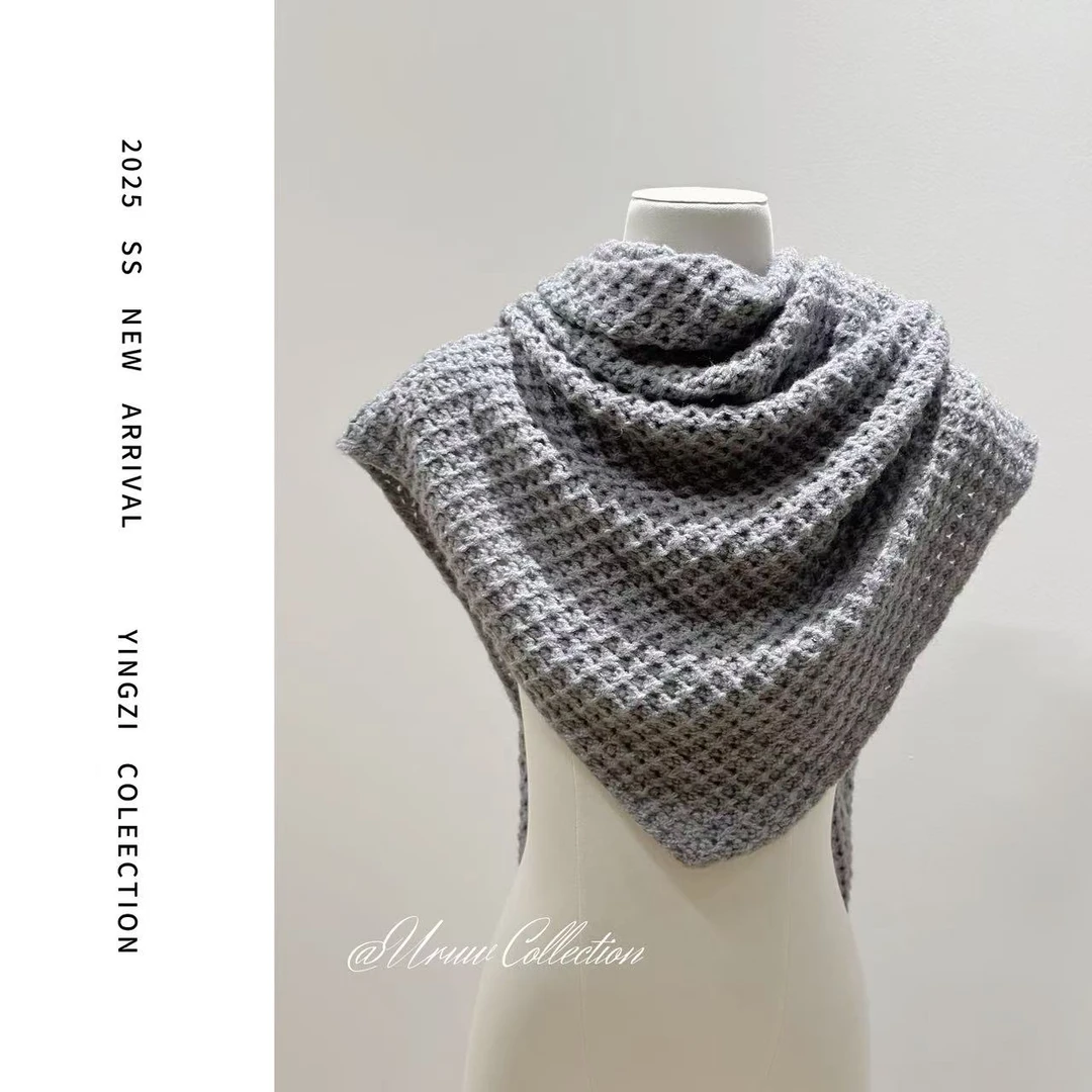 秋冬时尚百搭镂空针织披肩女休闲简约外搭披肩5106