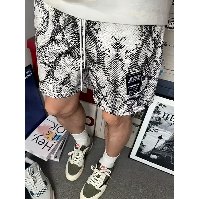 蟒蛇纹理凉感速干短裤男夏季健身运动跑步冰丝裤子美式直筒五分裤