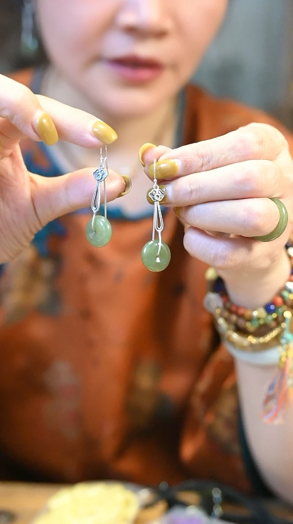 925银珐琅耳饰 茶-如意平安扣耳挂