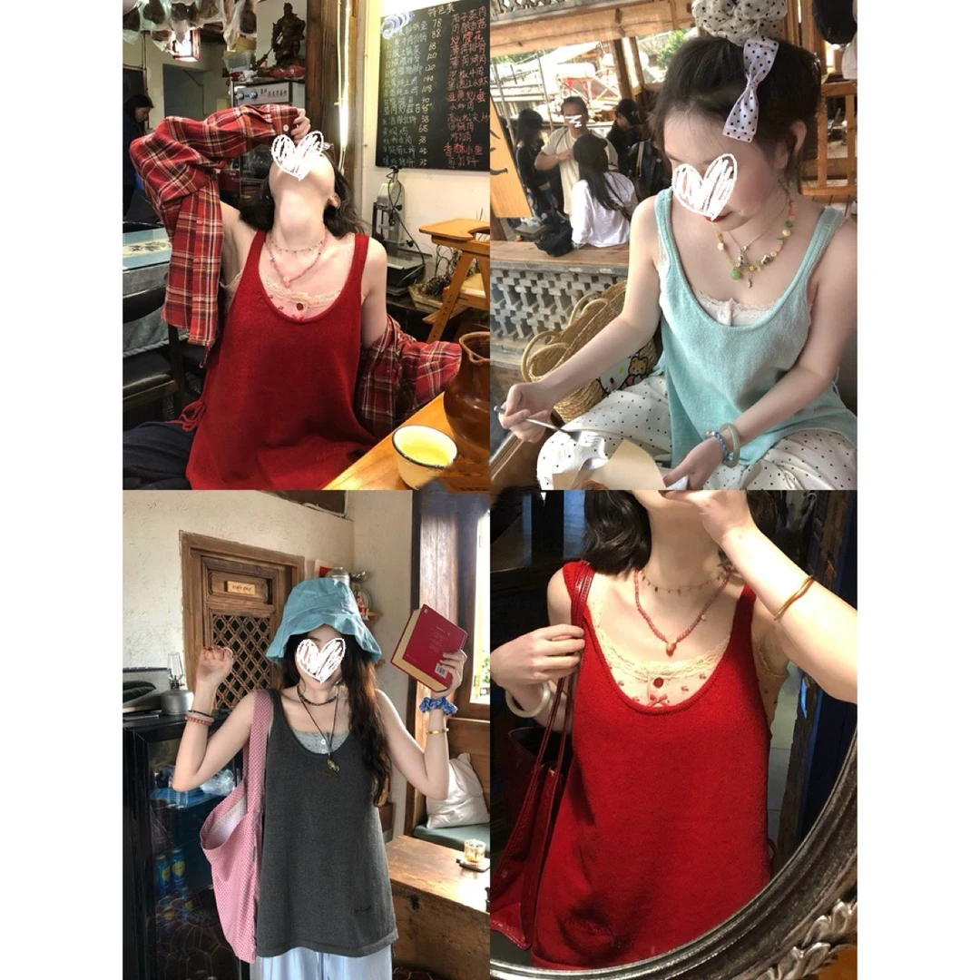 “幸运叠叠乐”慵懒感蝴蝶结系带针织毛衣背心叠穿