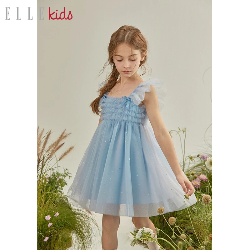 7049 ELLE KIDS童装重工亮片蝴蝶结吊带连衣裙女童夏季公主裙A2