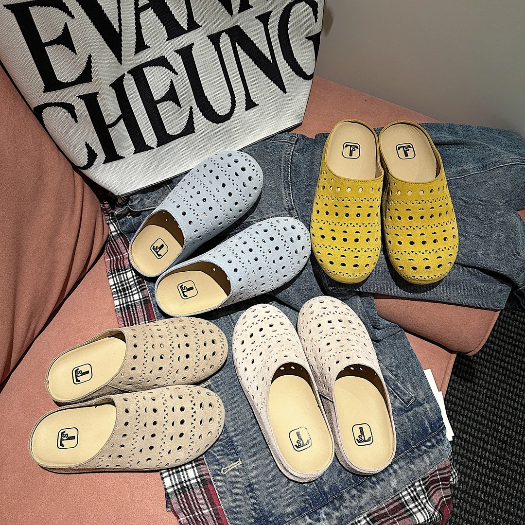 TS单鞋女2025春季新款时尚简约透气防滑百搭圆头休闲纯色懒人拖鞋