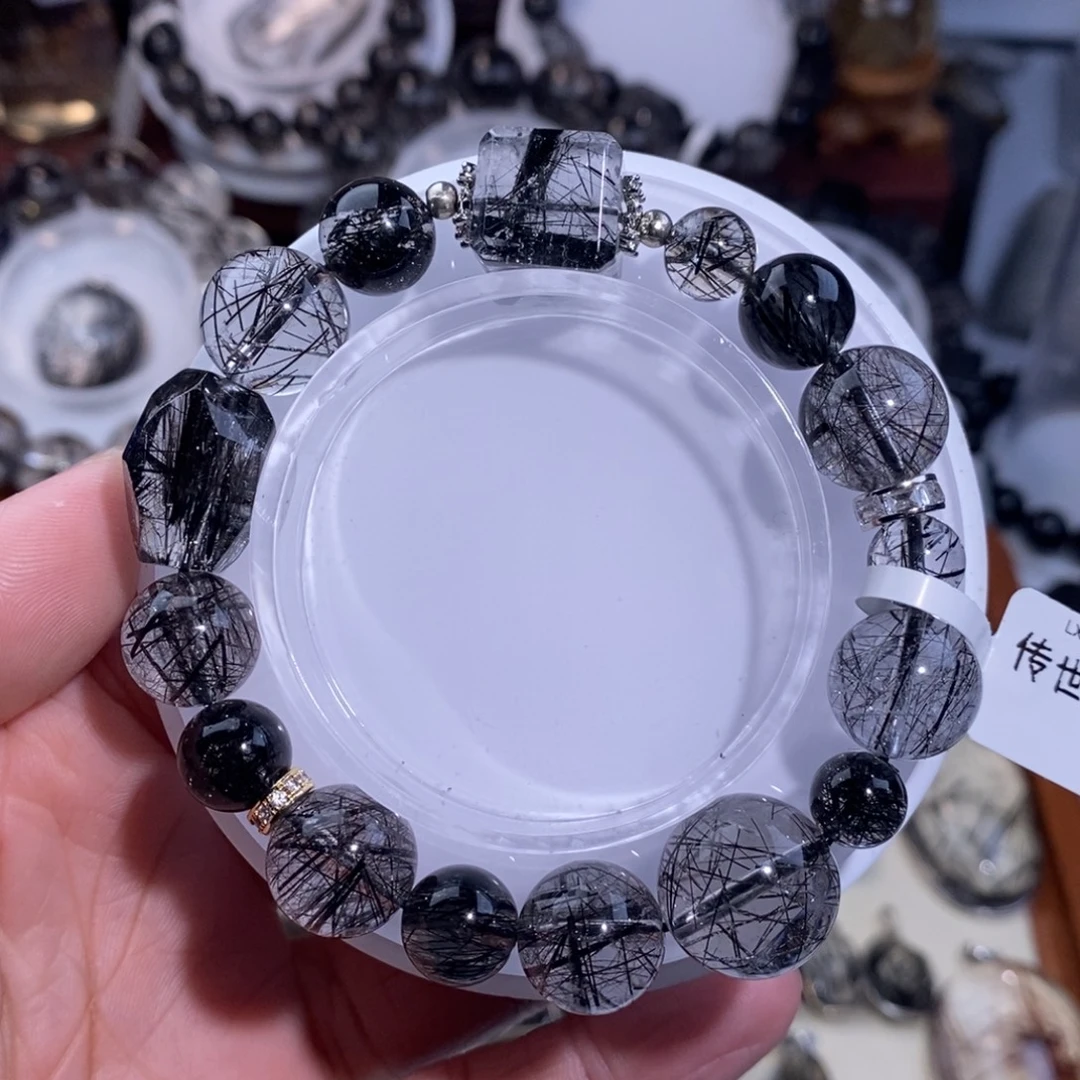 未镶嵌水晶手链黑发晶设计款方糖随型12mm全透体