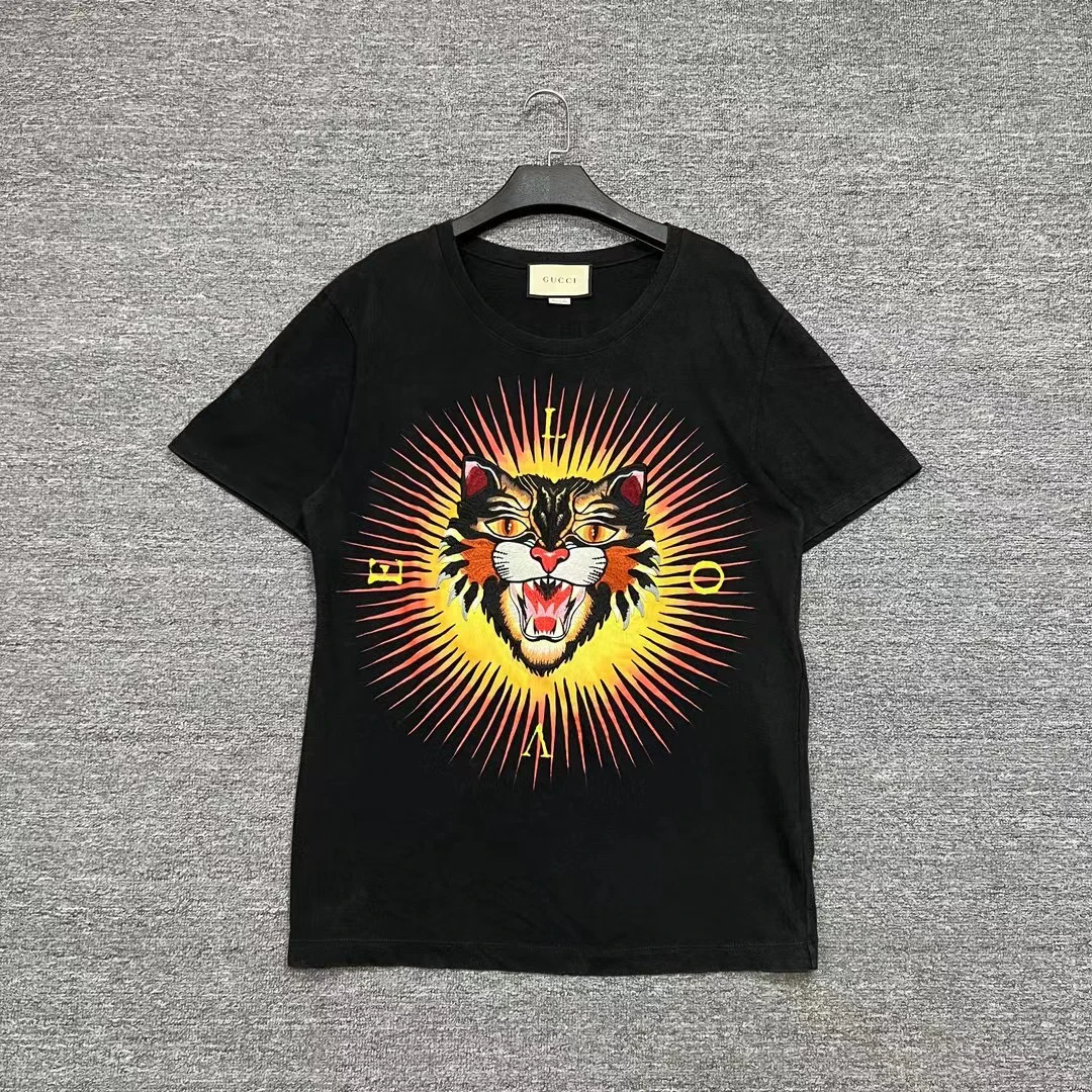 99新 GUCCI/古驰 山猫刺绣做旧扎染短袖/M