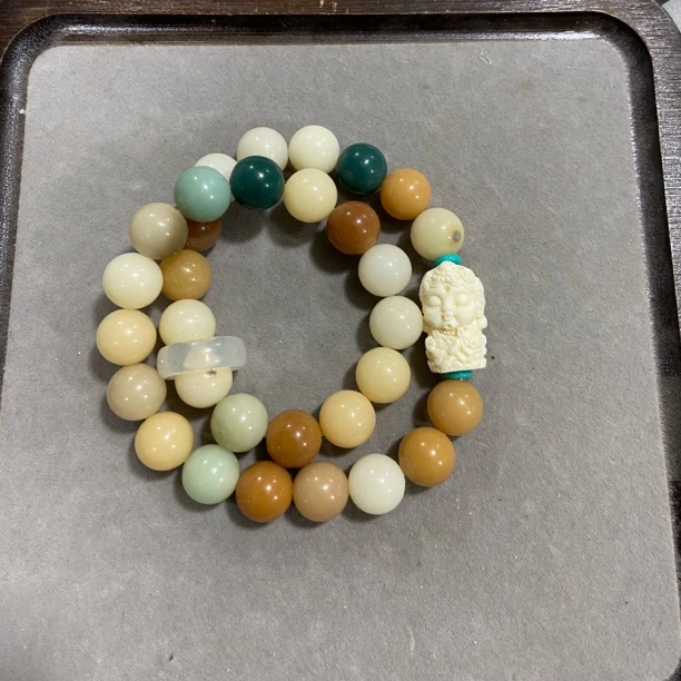 P457白菩提敦煌珠卡1.2圆珠度母款双圈手持