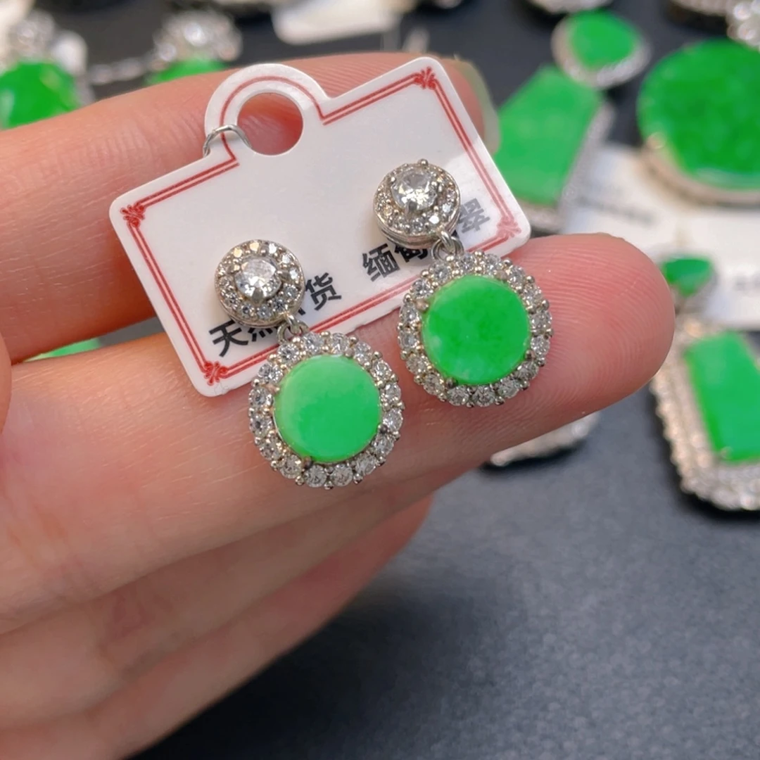 吊坠(不含链)银S925镶嵌翡翠耳坠