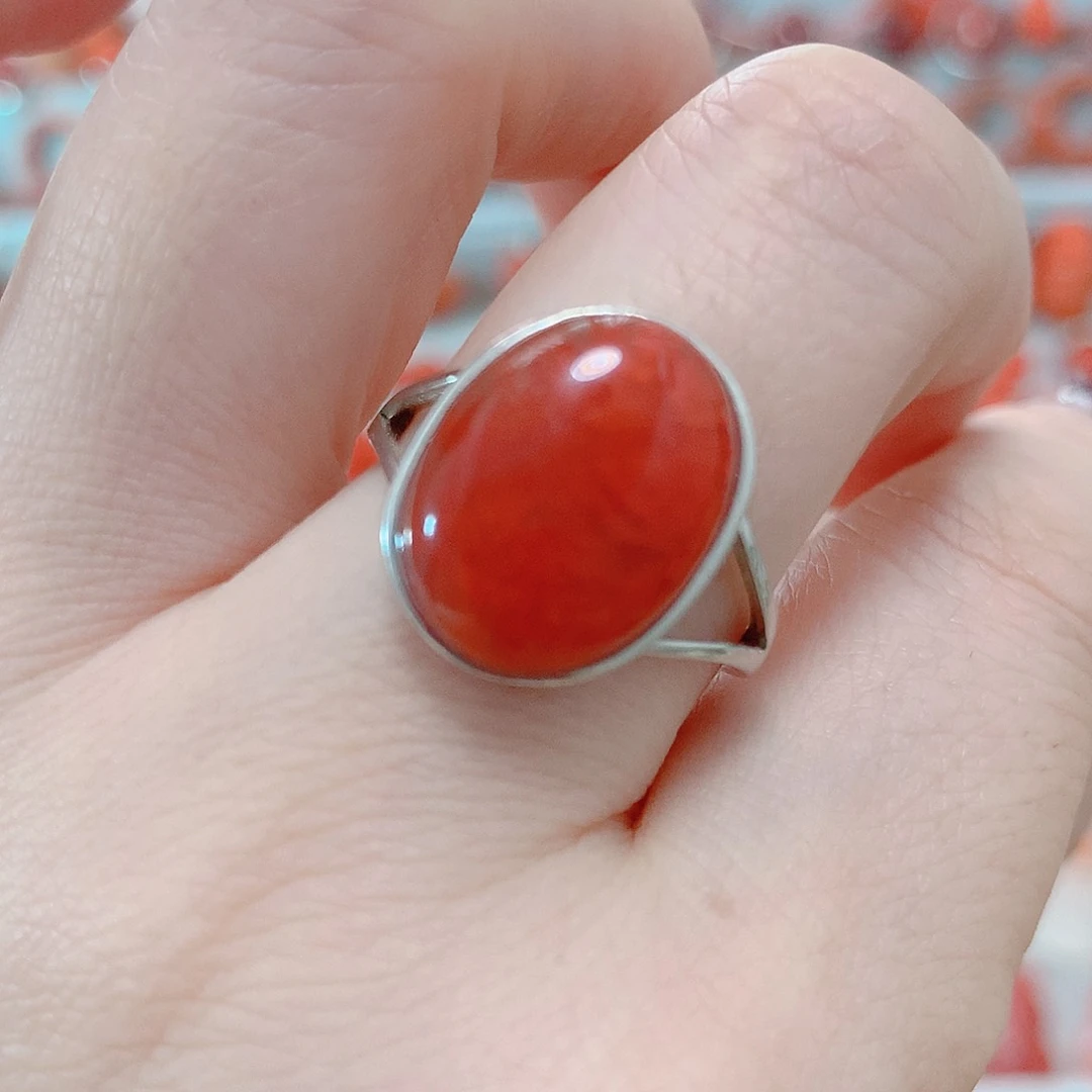 南红玛瑙戒指银S925镶嵌