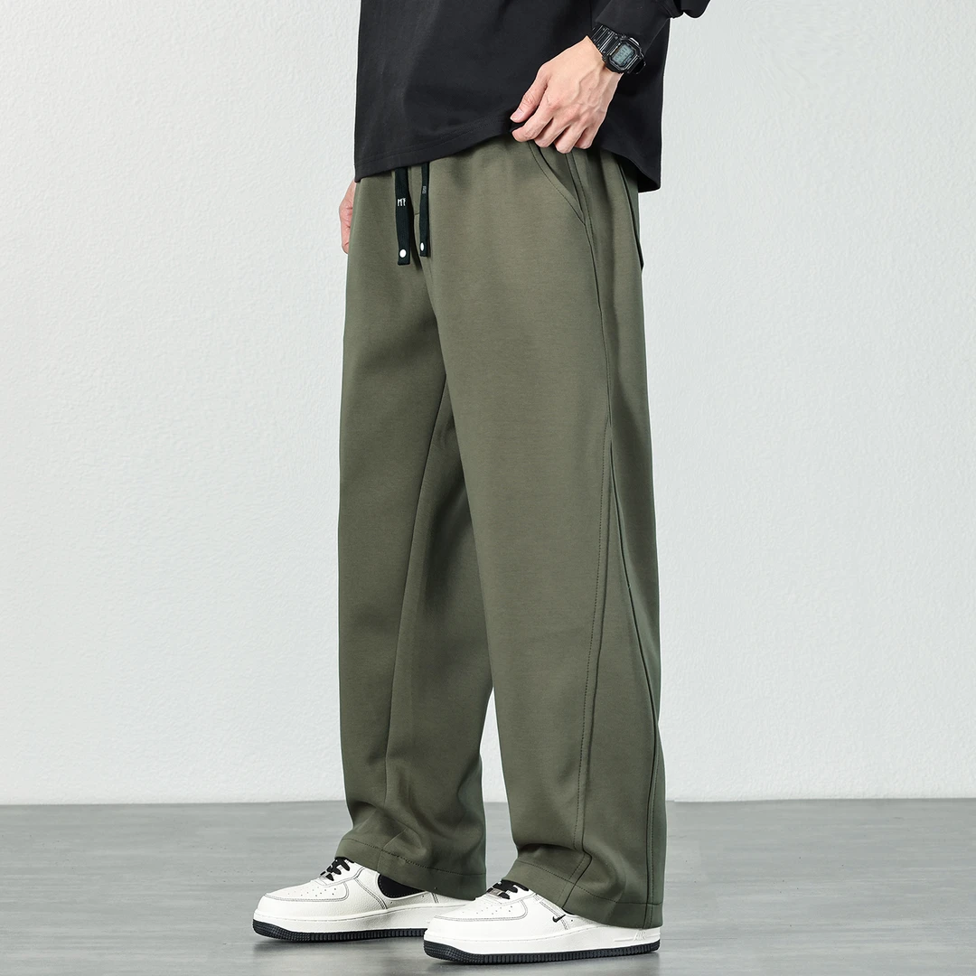 纯色松紧腰抽绳运动卫裤男士2025秋冬新款宽松直筒垂感休闲裤子潮