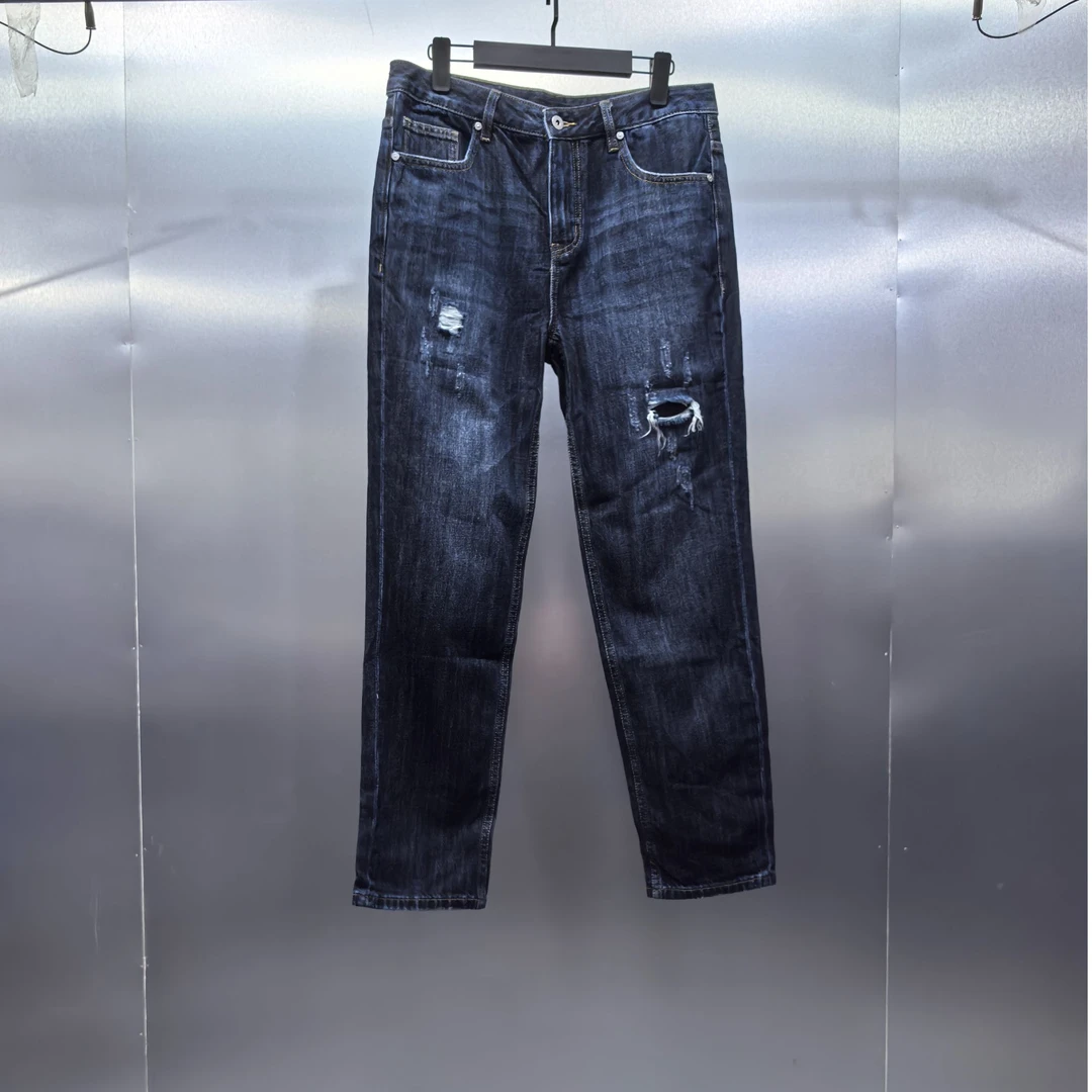 X08-70213-GX破洞风格设计时尚直筒牛仔裤