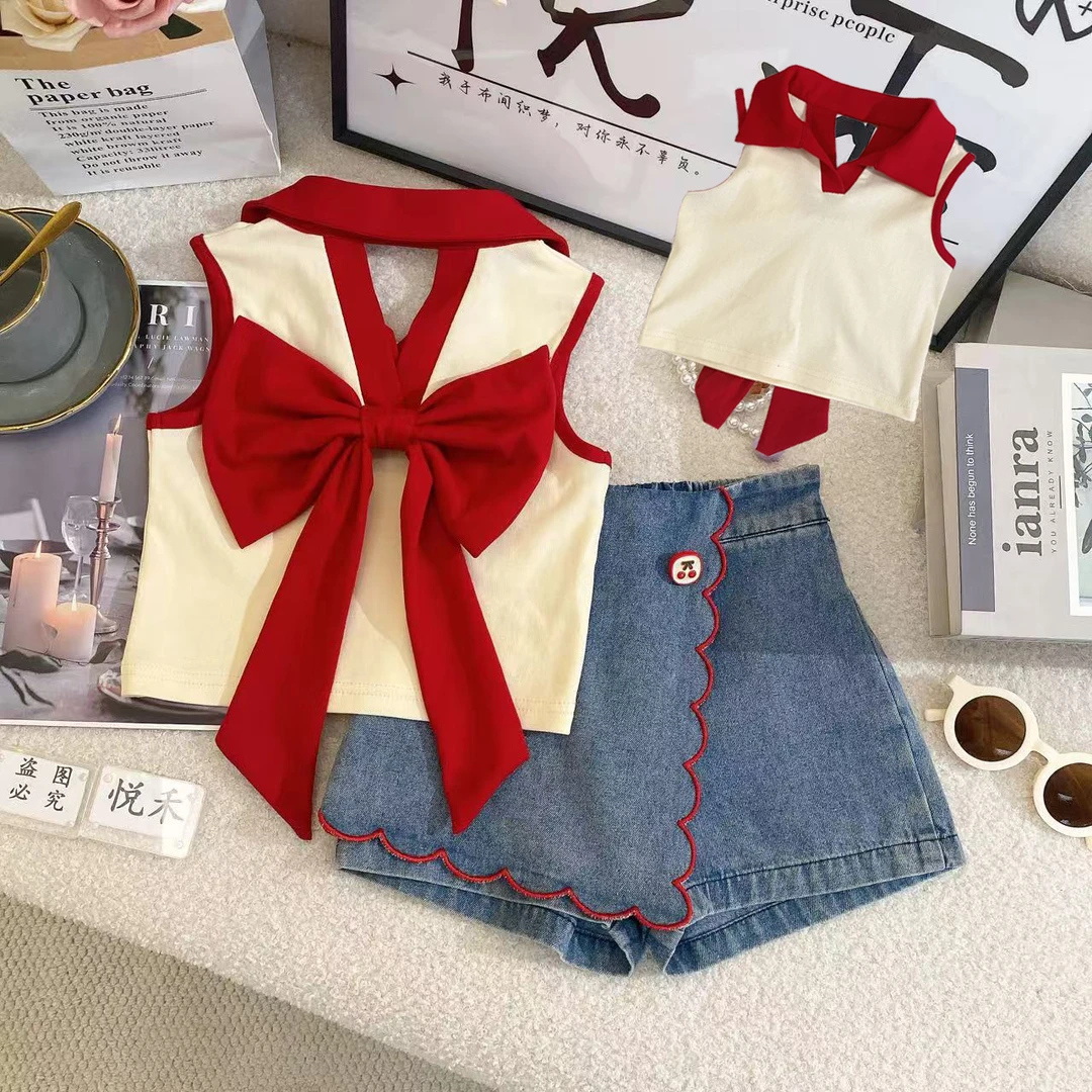 Y2新款夏季女童时尚休闲女宝红色洋气韩版学院风高级套装80435