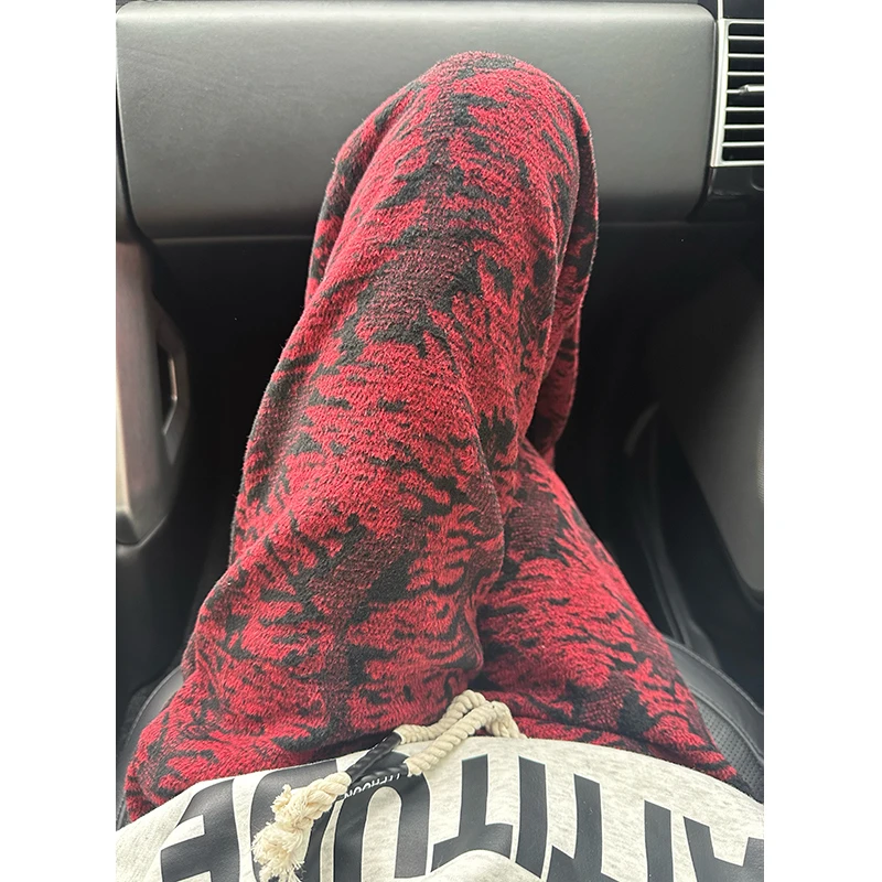 安可拉红脏脏风针织提花新中式裤子男女vintage国潮民族风运动裤