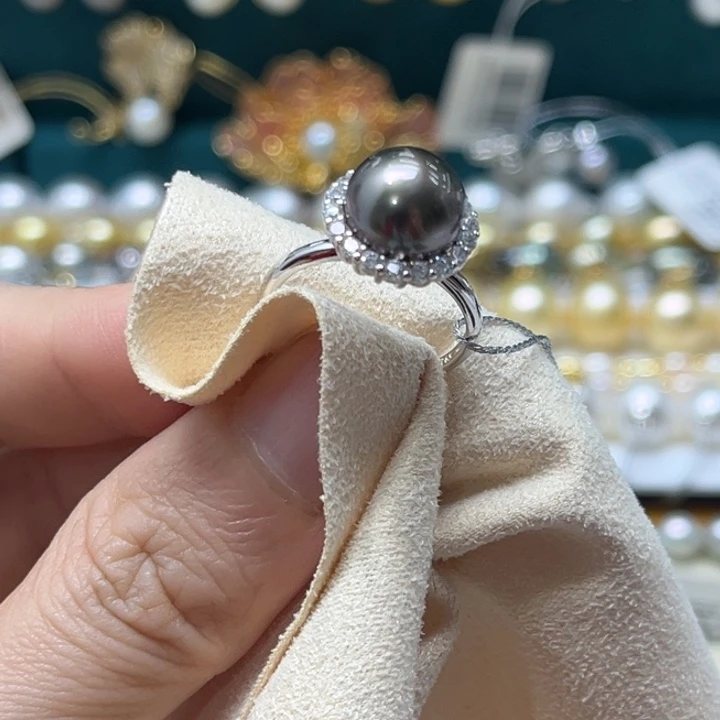 戒圈银S925镶嵌海水珍珠9-10mm 98号