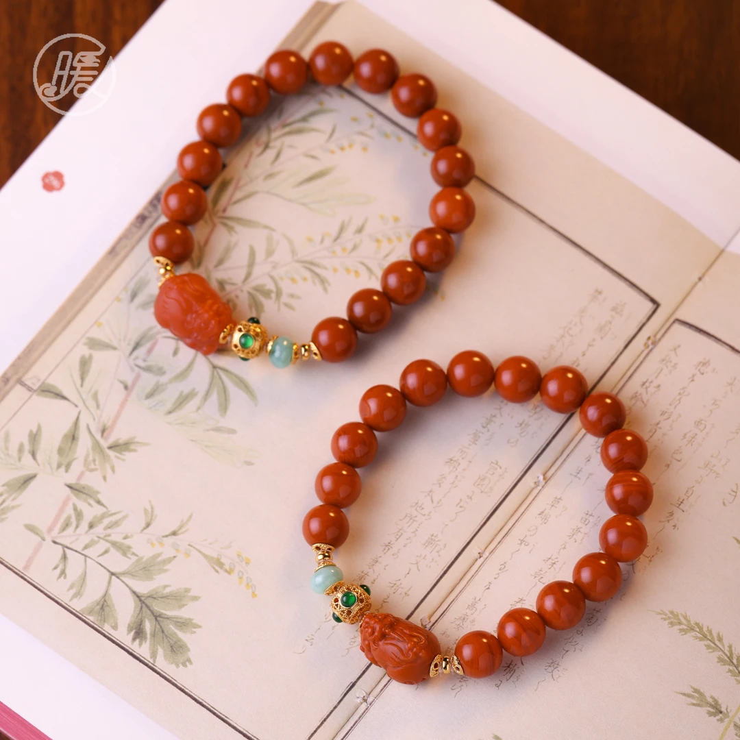 Nuanyan/暖言单圈南红玛瑙手串9mm搭配貔貅配件H4068多样性发一