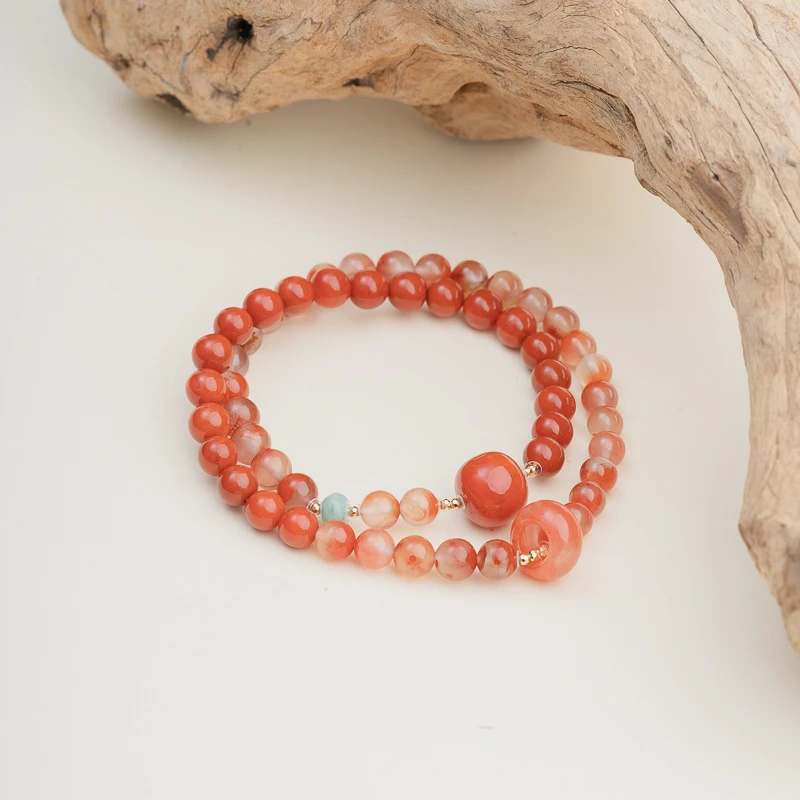 XIANYUAN/仙源【18K】南红6mm跑环双圈手串冰飘南红