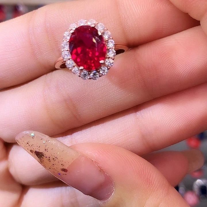 红宝石戒指银S925镶嵌