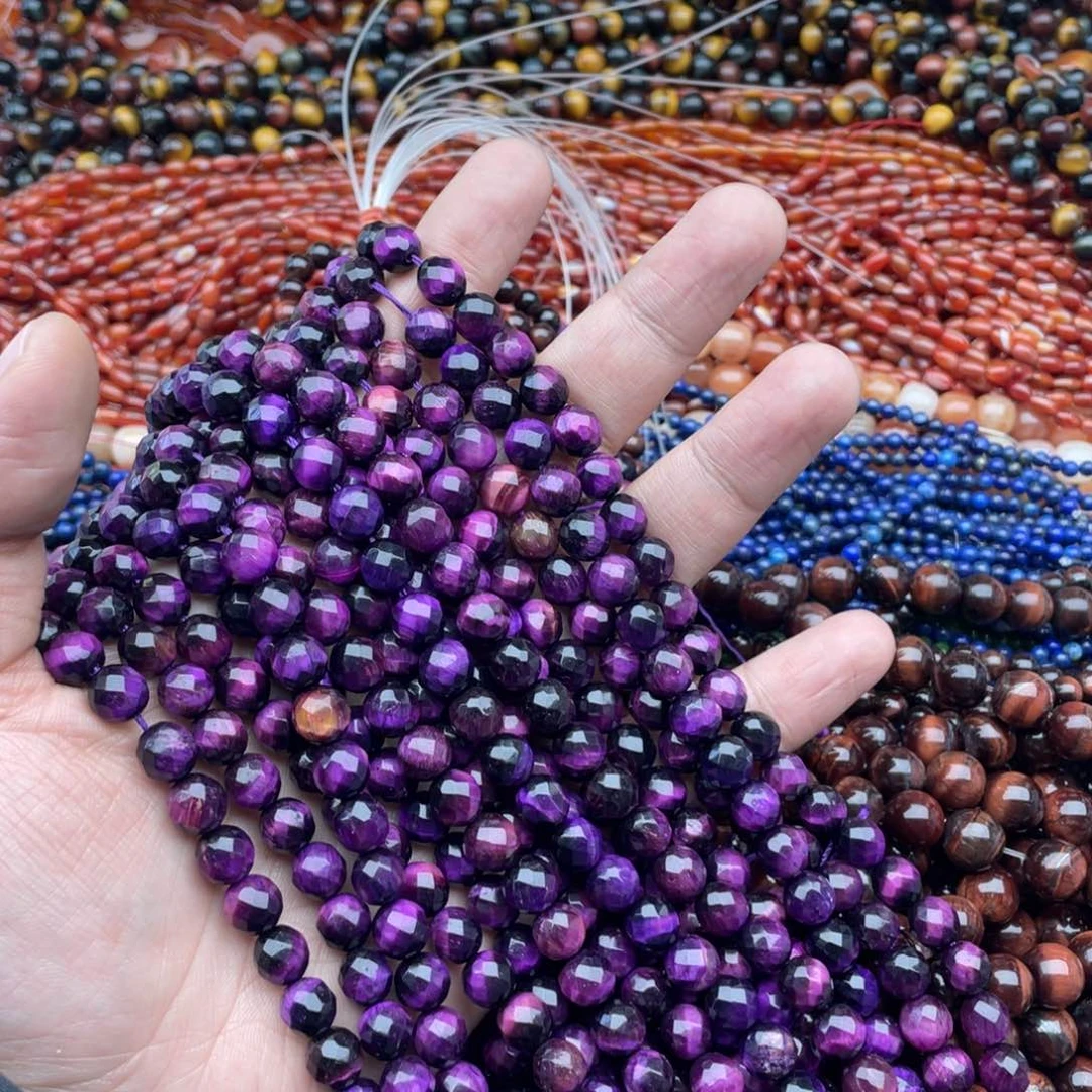 玛瑙/玉髓珠宝半成品未镶嵌一条装7mm紫虎钻切