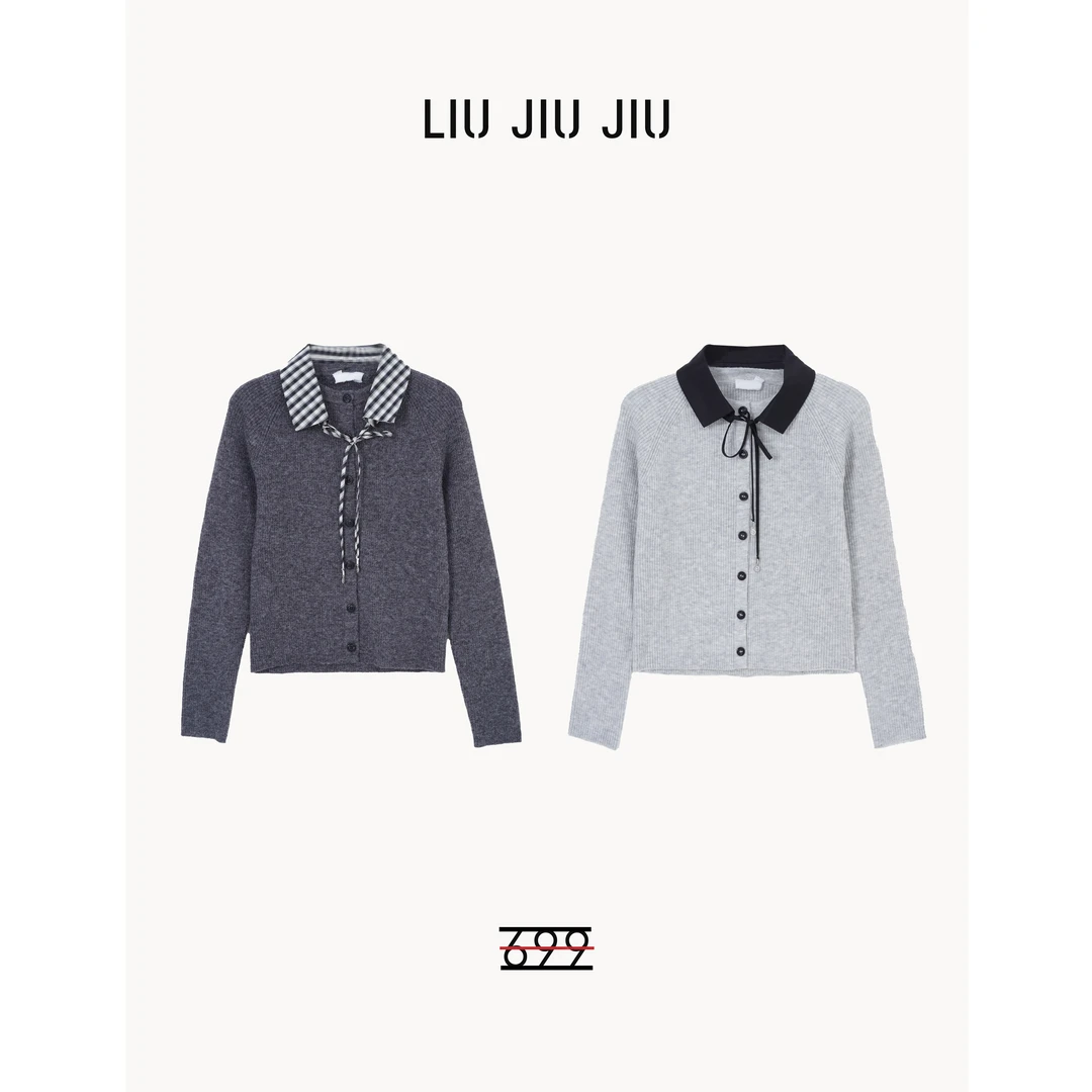 LIUJIUJIU 法式设计感重工拼接格子休闲百搭显瘦针织衫ZZS2778L