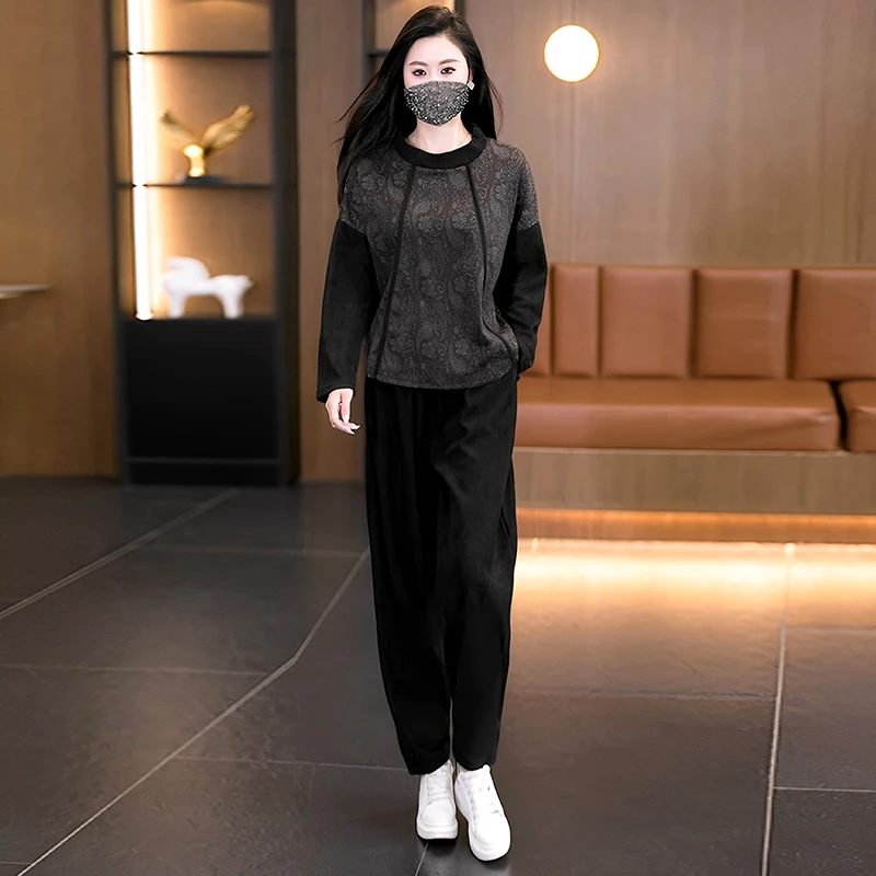 大码女装2025秋季新款宽松休闲韩版时尚洋气显瘦气质拼接运动套装