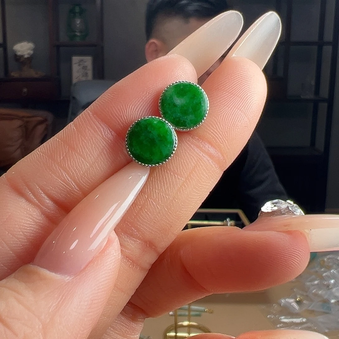 翡翠银S925镶嵌耳饰耳环80