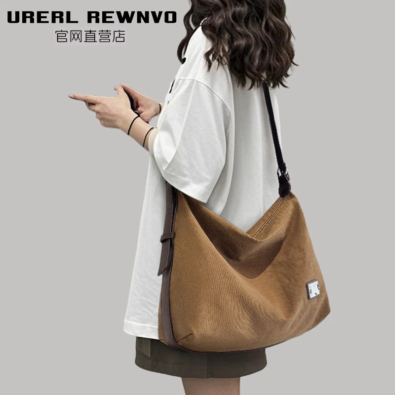 URERLREWNVO帆布托讬特包女2025新款上课通勤大容量复古帆布斜挎