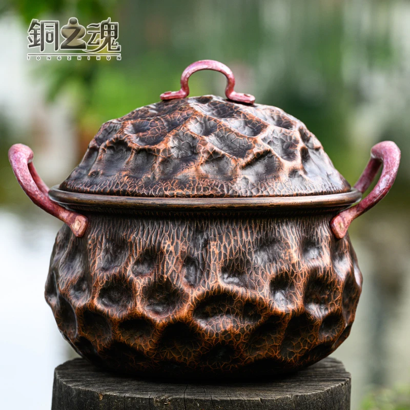 纯紫铜加厚铜汤煲汤炖肉涮火锅多用炖锅复古家用燃气电磁炉大容量