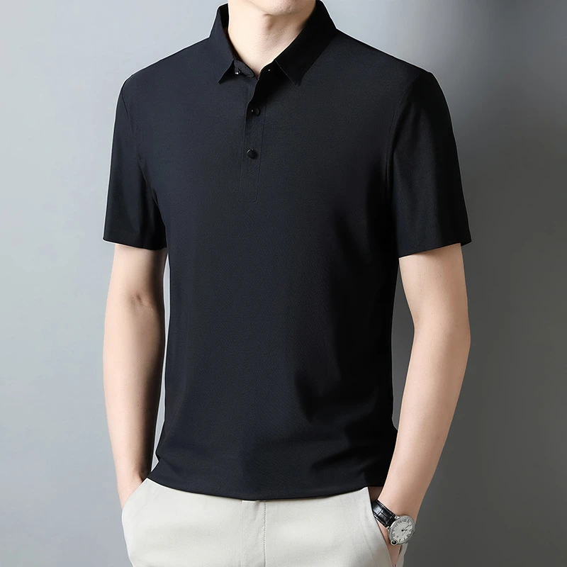 短袖夏季黑扣子短袖polo衫无痕男冰丝翻领 工作服企业公司广告衫