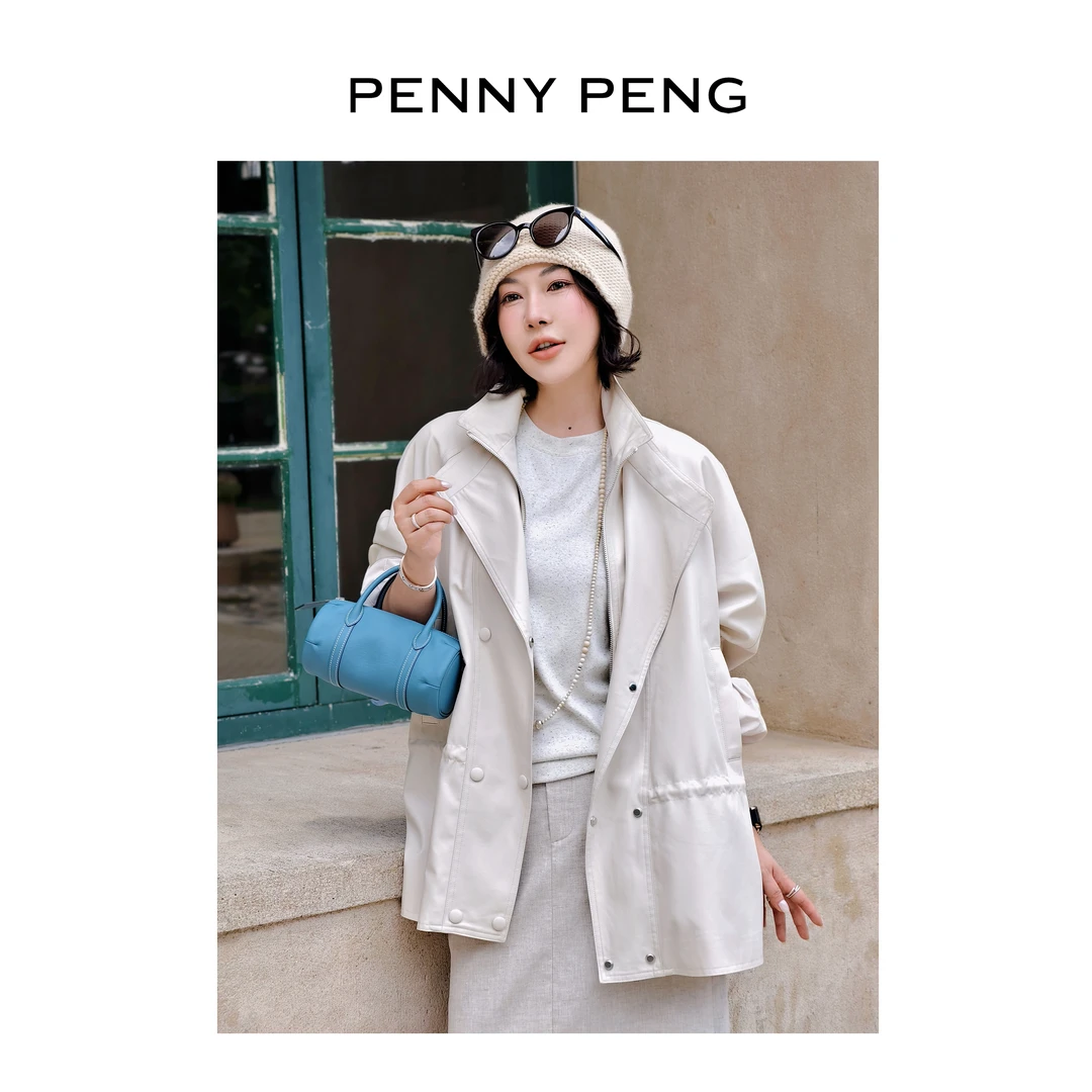 PENNYPENG 温柔哲学 灰白薄款时尚休闲百搭英伦风假两件宽松风衣