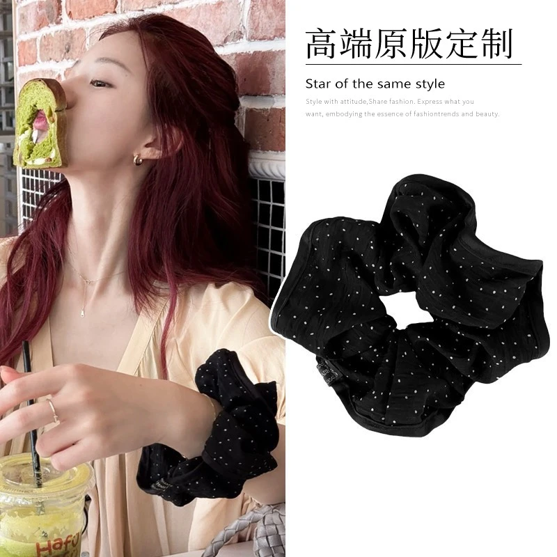 赵露思同款发圈黑色点点锁边百搭温柔气质百搭高级感头花头绳发饰