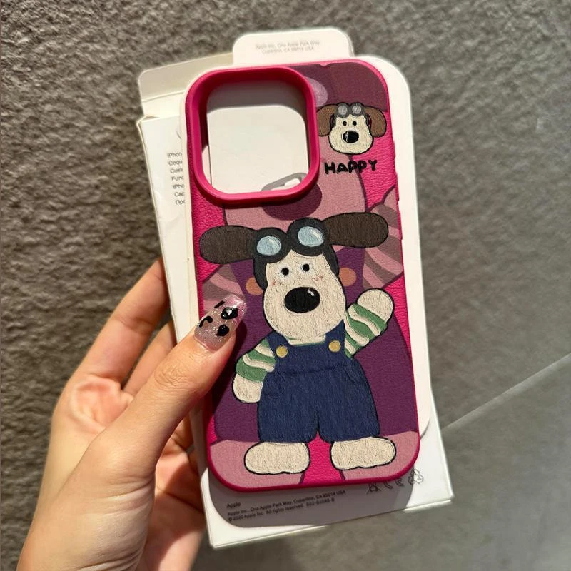 奥菲顿涂鸦油画掌门狗适用苹果16pro手机壳iPhone15/14荔枝纹13套