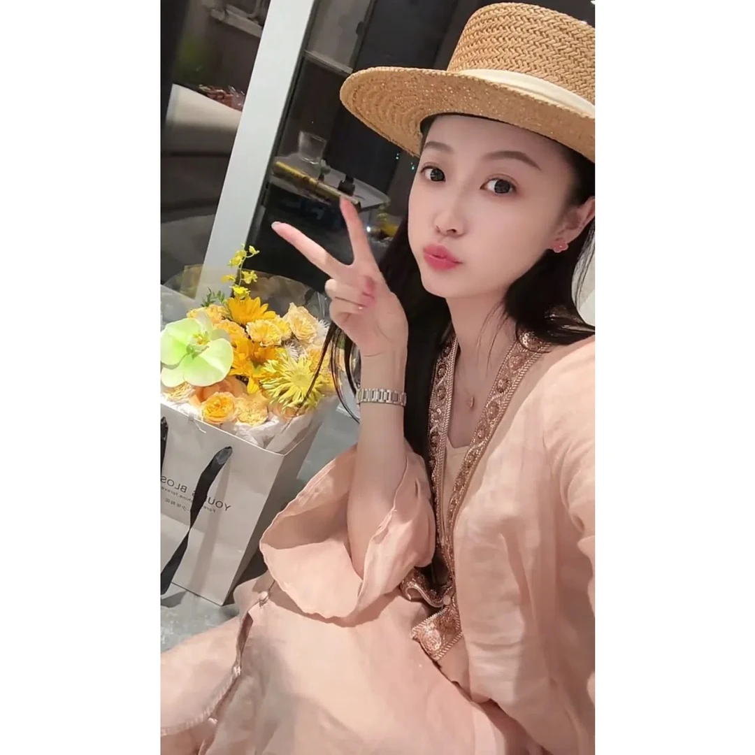 【艾老板专属】新中式国风裸粉色长袖V领亚麻连衣裙气质轻奢风女装